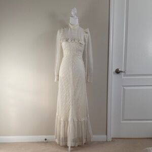 70s Victorian Cotton White Prairie Dress